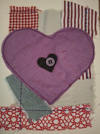Fabric heart and leather heart card